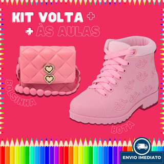 KIT BOLSINHA E BOTA infantil juvenil outono inverno PROMOÇÃO envio imediato Pink Preto e Rosa BB em Oferta na Shopee