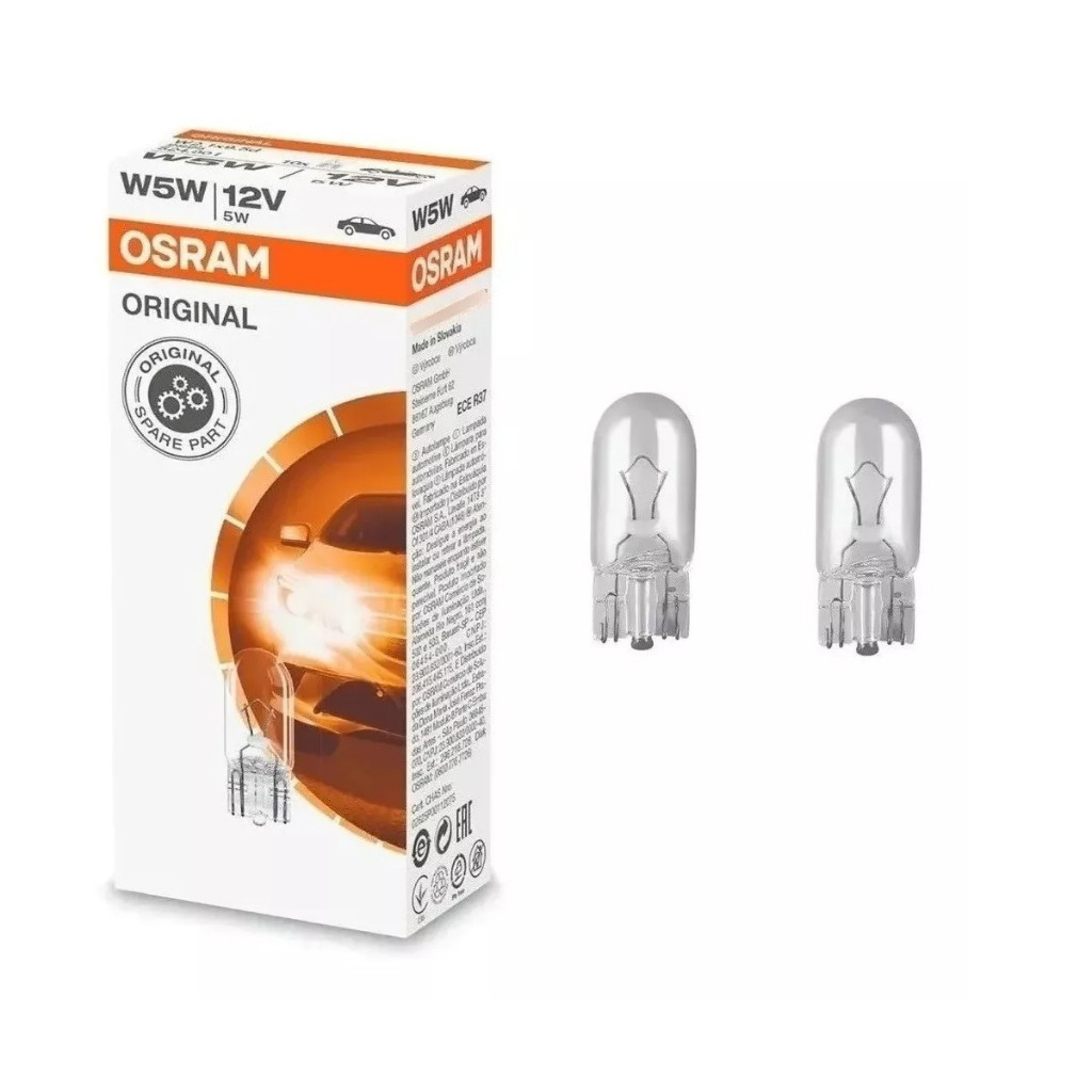 Par Lampada Pingão T10 Meia Luz Lanterna Placa Teto Break Light 12V 5W Automotiva Original Osram Halogena Base Vidro 2UN