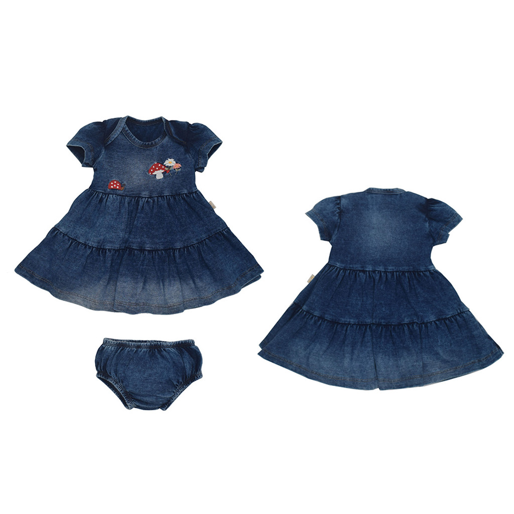 Conjunto Vestido Com Calcinha Bebê Menina Jeans Upi Uli