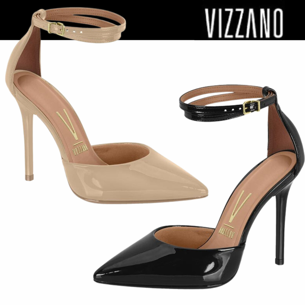 Sapato Scarpin Feminino Vizzano Salto Fino Alto Bico Fino Verniz Moderno Conforto