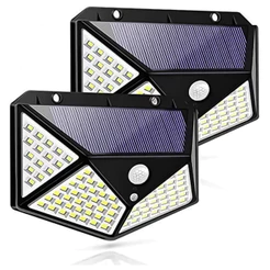 2 Luminárias Solar 100 Leds Com Sensor Movimento Prova D'Água Refletor Parede Luz Para Jardim