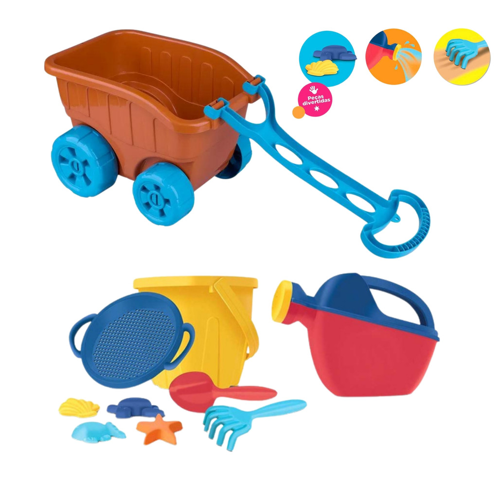 Carriola Infantil Brinquedo Diver Praia Baldinho Regador