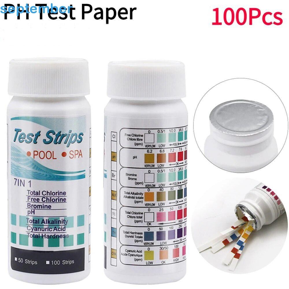 SEPTEMBERB 100 Unidades De Tiras De Teste De Piscina , Tira Portátil De Qualidade Da Água 7 Em 1 , Alta Sensibilidade em Oferta na Shopee
