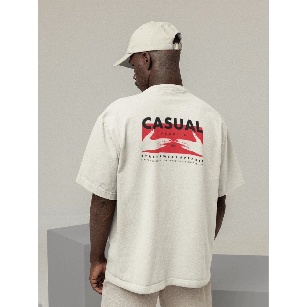 Camisa Camiseta Oversized Gola Alta Streetwear Masculino e Feminino 100% Algodão Preto e Off Whte Estampado - CASUAL