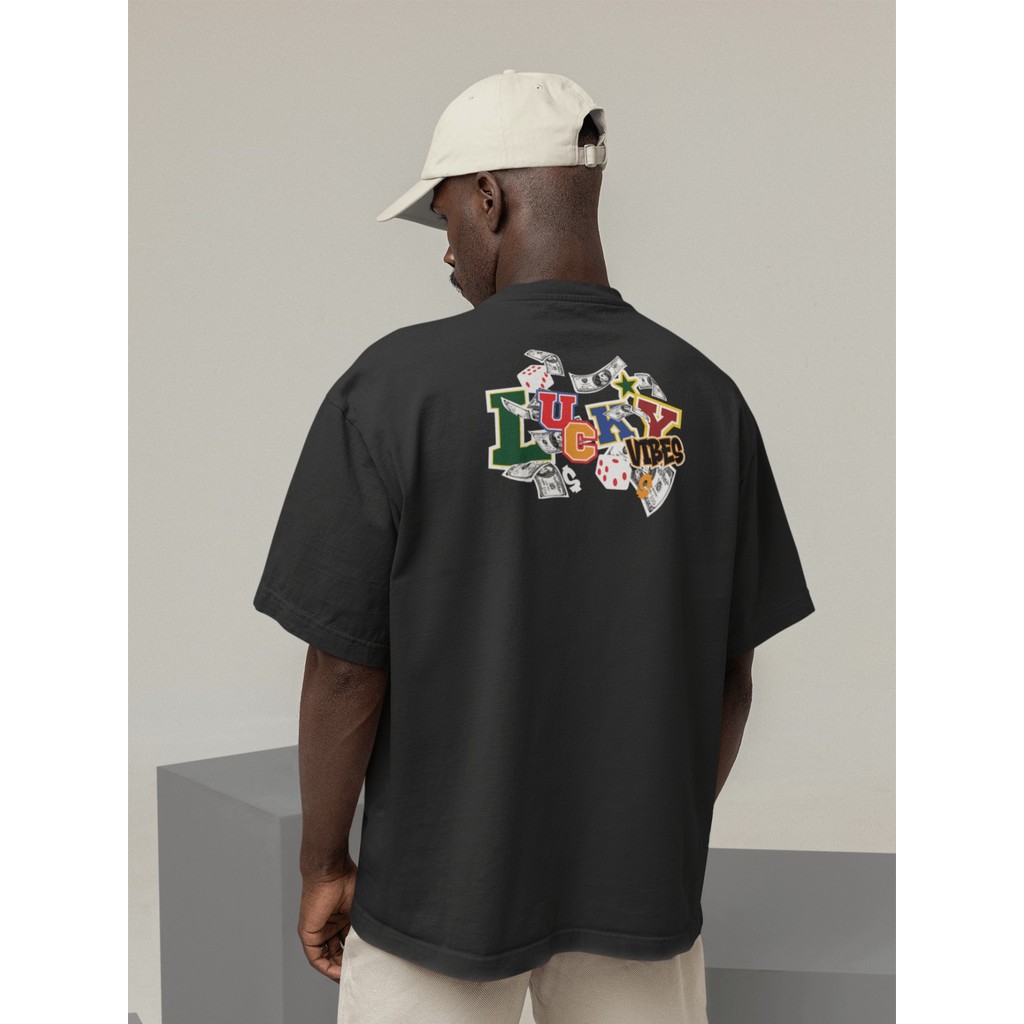 Camiseta Oversized Gola Alta Streetwear Masculino e Feminino 100% Algodão  Preto e Off Whte Estampado - LUCKY VIBES