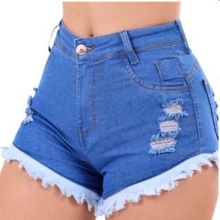 Short Jeans Feminino Cintura Alta Com Lycra Levanta Bumbum