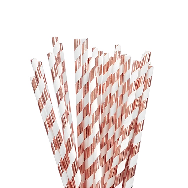 Canudo de Papel Listras Rose Gold - 20 unidades - Artlille - Rizzo em Oferta na Shopee