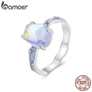 Bamoer 925 Sterling Sliver Ring Aurora Pedra Em Forma De Púrpura Brilhante Zircônia Fashion Jewelry Presentes Para Mulheres