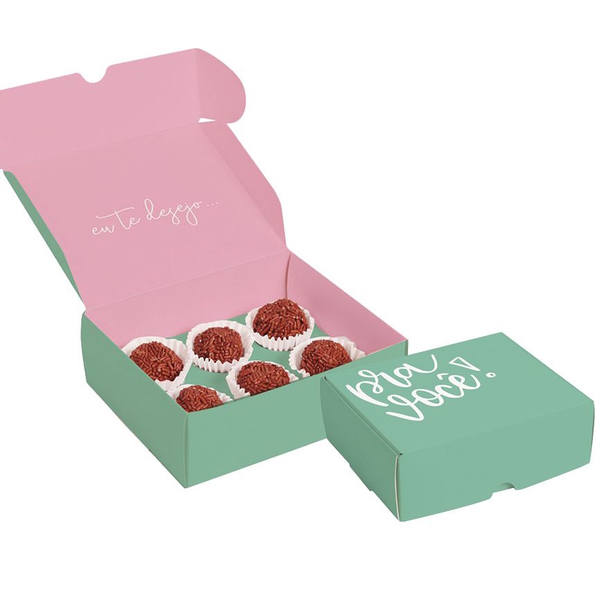 Caixa para 4 brigadeiros com 10 un. Pra Voce Turquesa Cromus Rizzo Confeitaria