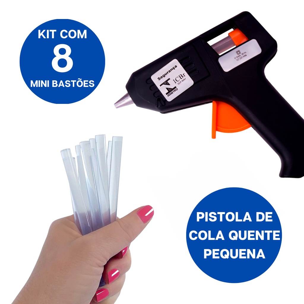 Kit Pistola Revolver De Cola Quente Pequena Bivolt Com 8 Mini Bastões De Cola