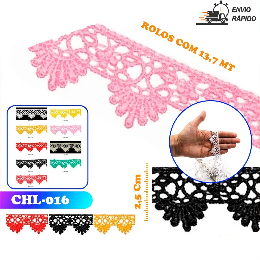 Renda Guipir CHL-016 - 2.5 Cm -  Rolo C/13.7 Metros em Oferta na Shopee