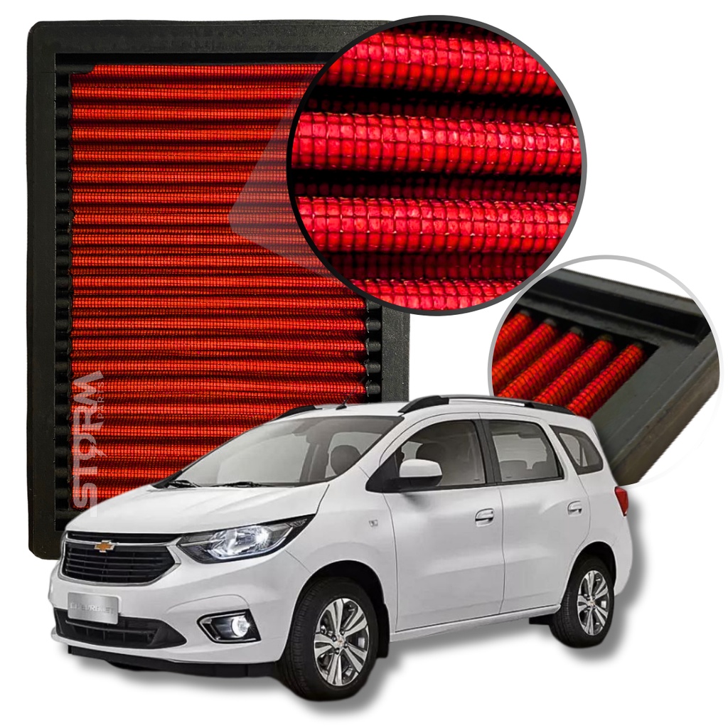 Filtro de Ar Esportivo Chevrolet Spin Motor 1.8 ano 2017 a 2023 Inbox 2018 2019 2020 2021 2022 modelo versão Premier Flex Activ Ltz  Manual Lt Advantage Automatico Ls Lavável Reutilizável Potencia Economia