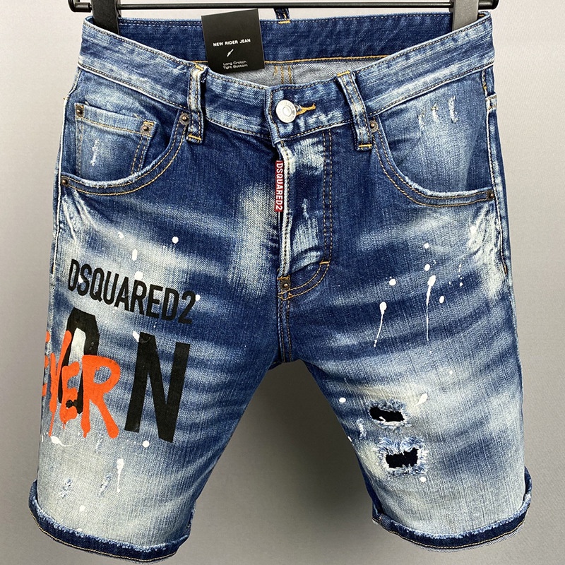 Dsq Calça Masculina Média Calça Masculina Moda Calça Cortada Impressa Calça Fina de Algodão Esticado Calça Masculina Européia Americana Marca d'Água Calça Jeans Pequena Reta dsq Calça Jeans Rasgada