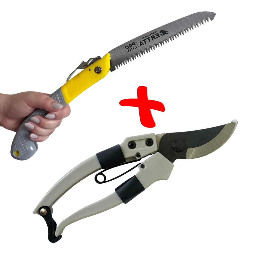 Serrote de Poda 18cm Dobravel  + Tesoura de Poda Jardinagem
