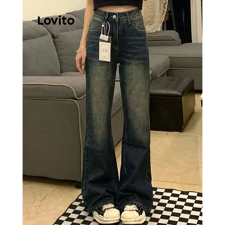 Lovito Casual Calça Jeans Feminina Lisa com Zíper LNA34035 (Azul Claro)