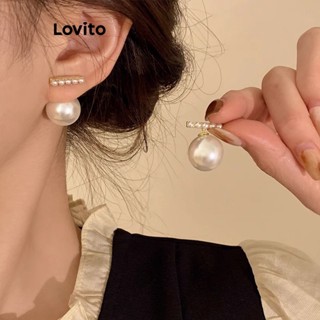 Lovito Elegante Brincos de Pérolas Metálicas para Mulheres LFA05012 (Dourado)