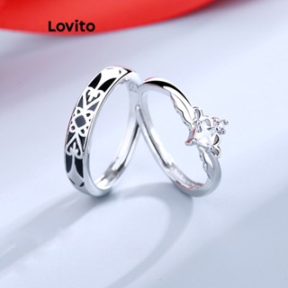 Lovito Anéis De Casal Casuais De Strass Simples Para Mulheres E Homens LNA32735