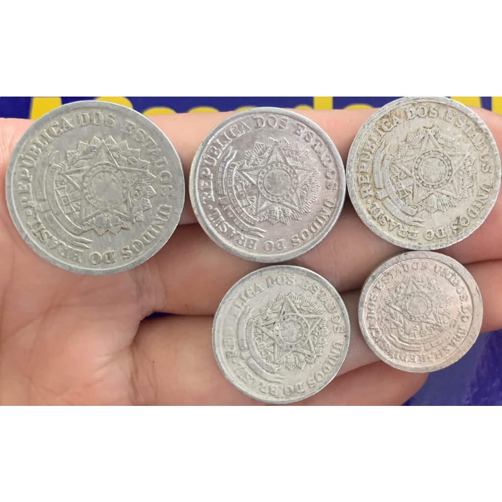 5 Moedas 1 Cruzeiro, 2 Cruzeiros, 20 Centavos e 50 Centavos