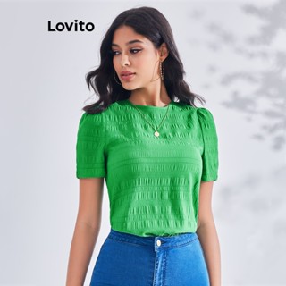 Lovito Blusa Elegante Básica com Gola Redonda para Mulheres LBE03048 (Verde)