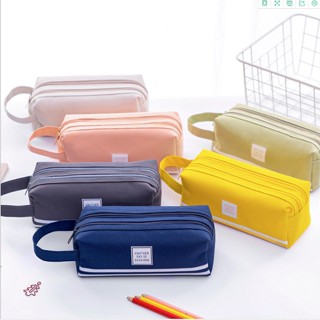 Estojo De Lápis Portátil De Dupla Camada Simples Oxford Com Zíper Duplo Papelaria Para Estudantes