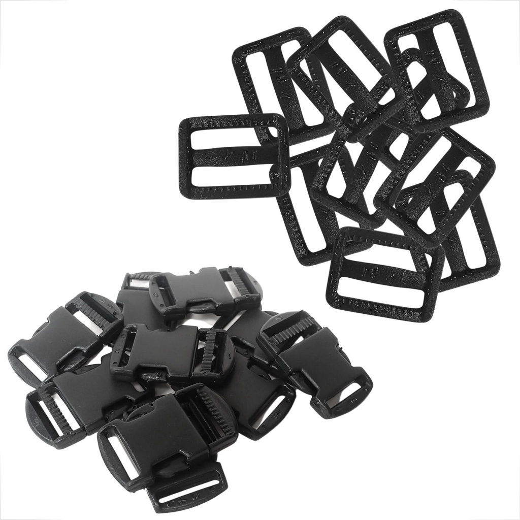 Kit Para Mochila 10 Fechos De Plásticos + 10 Reguladores Prendedores Regulador Engate Bolsas 25mm Fivela Engate Rápido Bag Bolsinha Pochete Mala Barracas Fecho De Bolsa