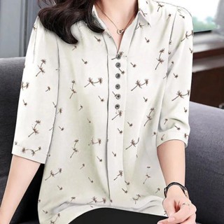 Blusa Chiffon Plus Size verão solto Floral Mid-manga camisa das mulheres