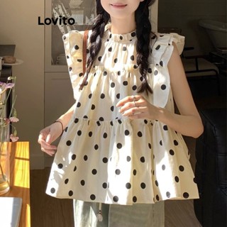 Lovito Casual Blusa Feminina de Bolinhas com Babados LNE27281 (Damasco)