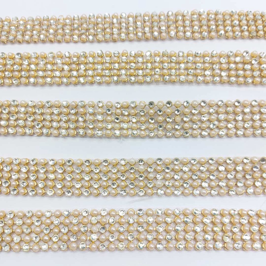 Strass em Manta   1,5x23cm Cristal e Pérola 3mm para artesanato, roupas, apliques, laços 2x6cm 42172