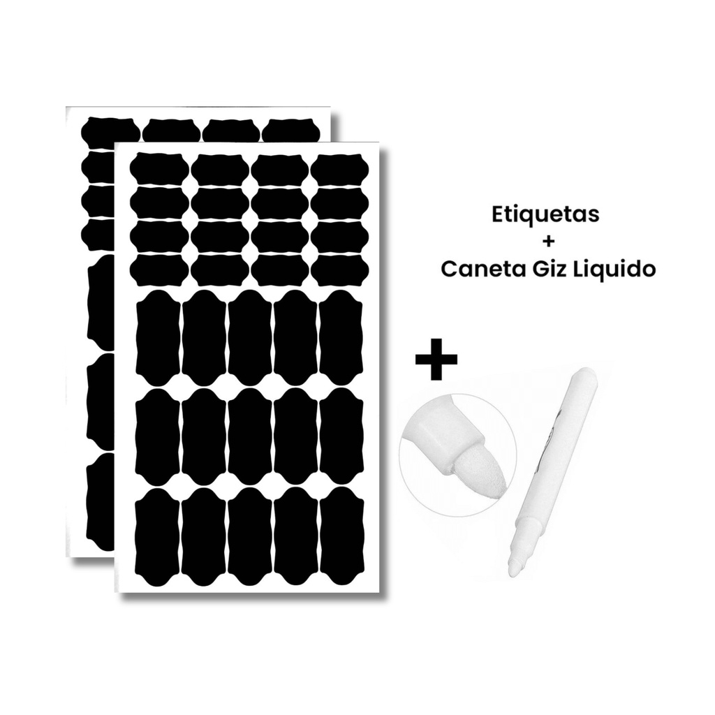 68 Etiquetas Lousa Adesivas + Caneta Giz - Potes, Temperos, Limpeza - Reutilizáveis em Oferta na Shopee