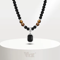 Vnox Geometric Square Men's Pendant , Colar De Zircônio De Contas Redondas De Acrílico Preto Presente De Jóias