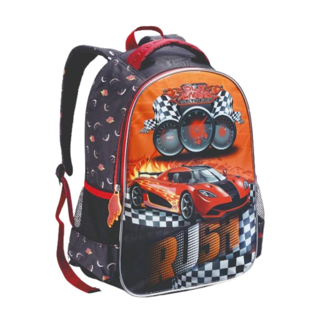Mochila Costas Infantil Masculina Menino Carros Hot Wheels Rush Escolar Denlex