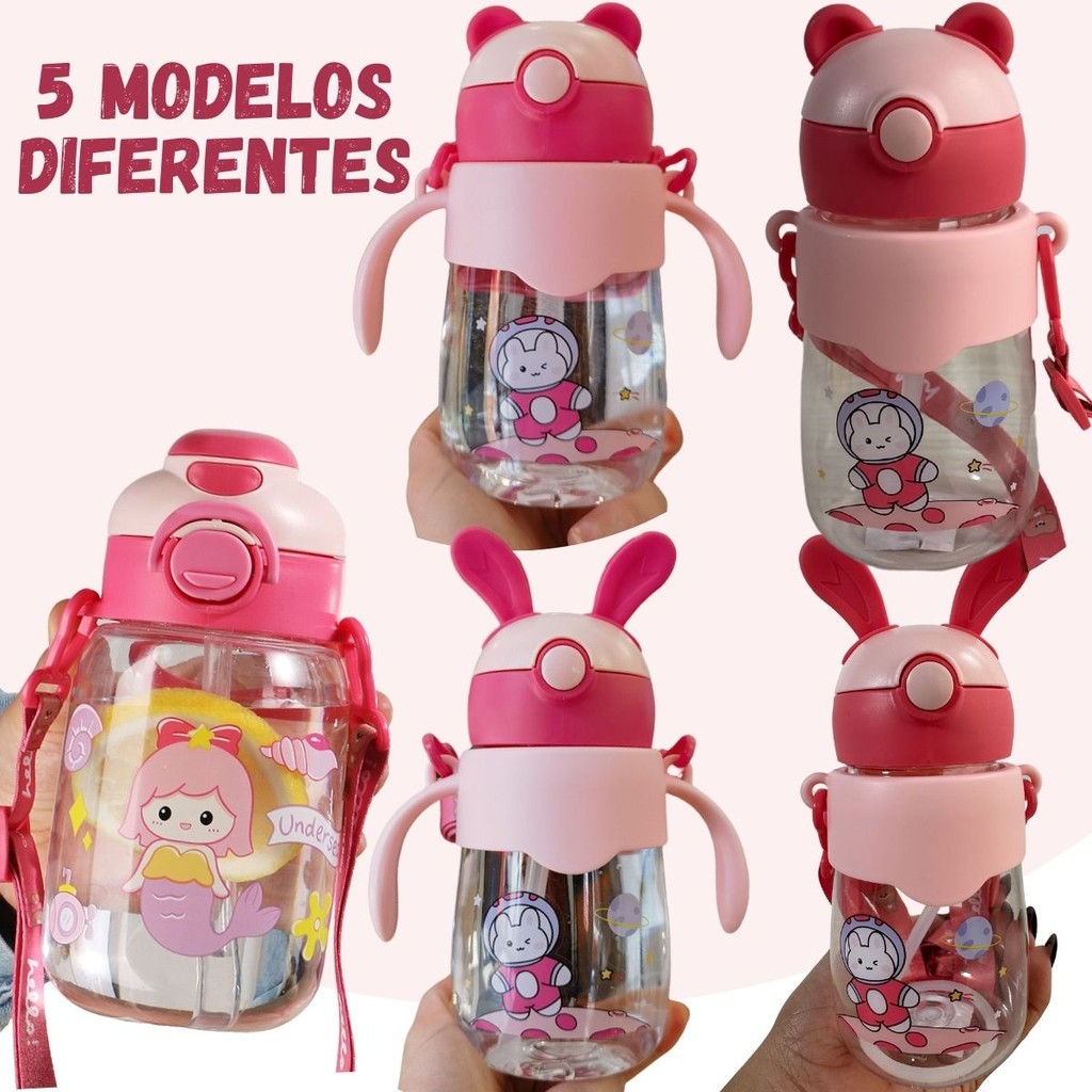 Garrafas De Água Para Meninas Criança Infantil Rosa com Bico duplo 700ml Com Alça Regulável em Oferta na Shopee
