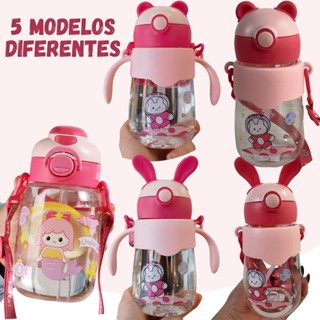 Garrafas De Água Para Meninas Criança Infantil Rosa com Bico duplo 700ml Com Alça Regulável em Oferta na Shopee