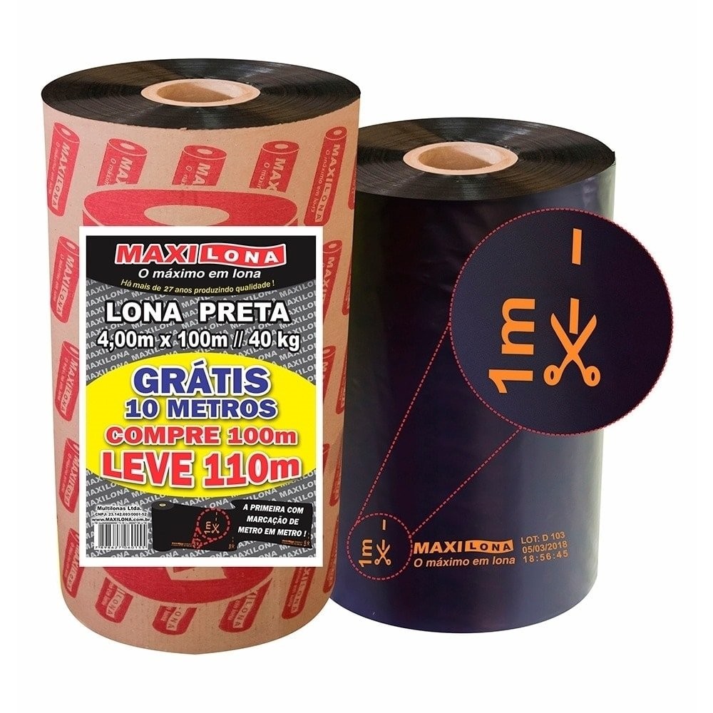 Lona Plástica Preta Maxilona 4X100M 40KG+10M Grátis em Oferta na Shopee