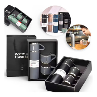 Kit Garrafa Térmica Aço Inox 500ML Set C/ 3 Xicaras Caneca Vácuo Camping Pesca Trabalho em Oferta na Shopee