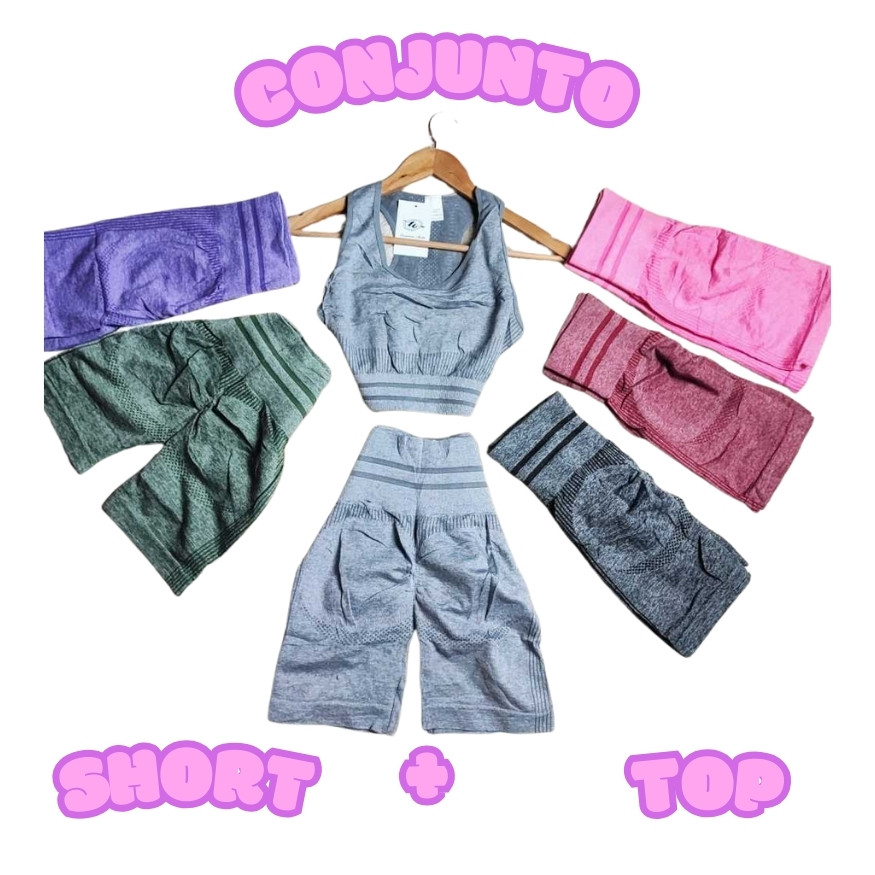 Short e Top Fitness – Conjunto Feminino para Academia Cintura Alta Suplex, Diversas Cores