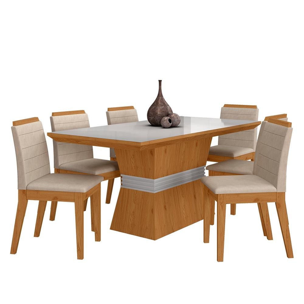 Conjunto Mesa De Jantar 6 Cadeiras Nairóbi Cinam/off Whi/bege - Móveis Arapongas - Home & Living