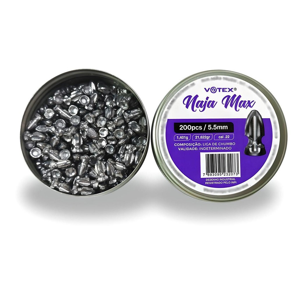 Kit 10 Chumbinhos Naja Max 5.5mm 200pcs/pot - Votex + Alvo Javali · foto 2