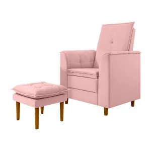Poltrona do Papai/Vovô/Mamãe Sala de Estar Kate Pés Palito Suede Rosa Bebê