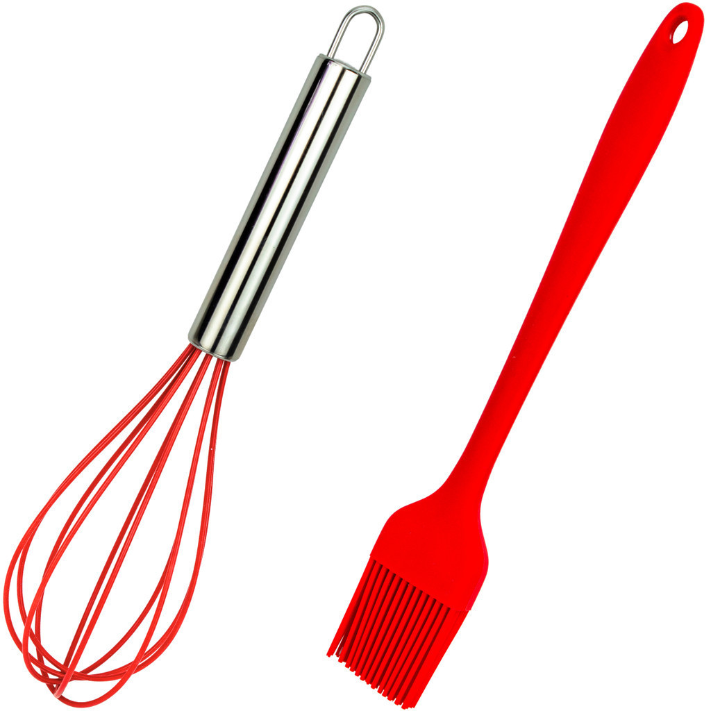 Kit 2 Pçs Pincel e Batedor Claras Silicone Untar Culinária