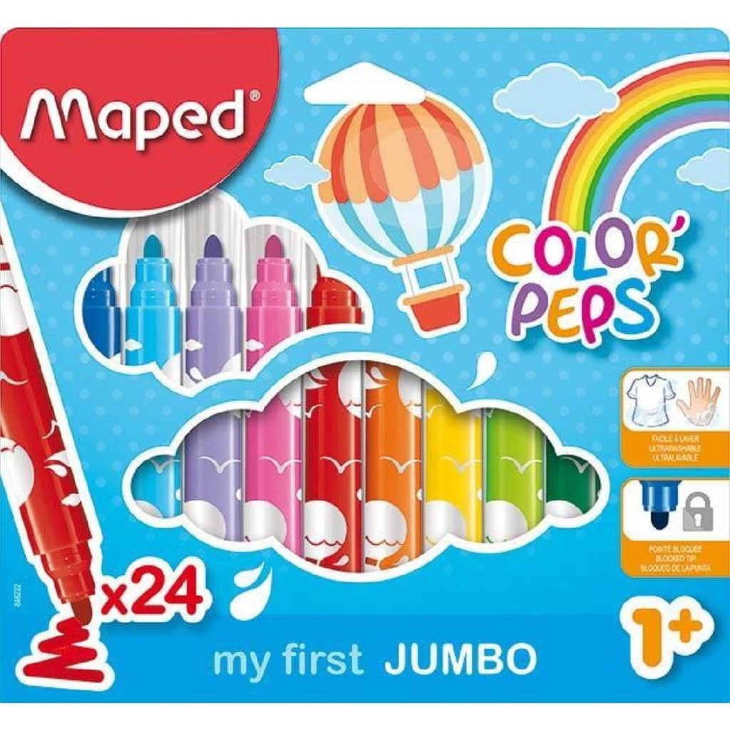 Canetinha Hidrograifca Jumbo Color Peps 12 Cores Maped em Oferta na Shopee