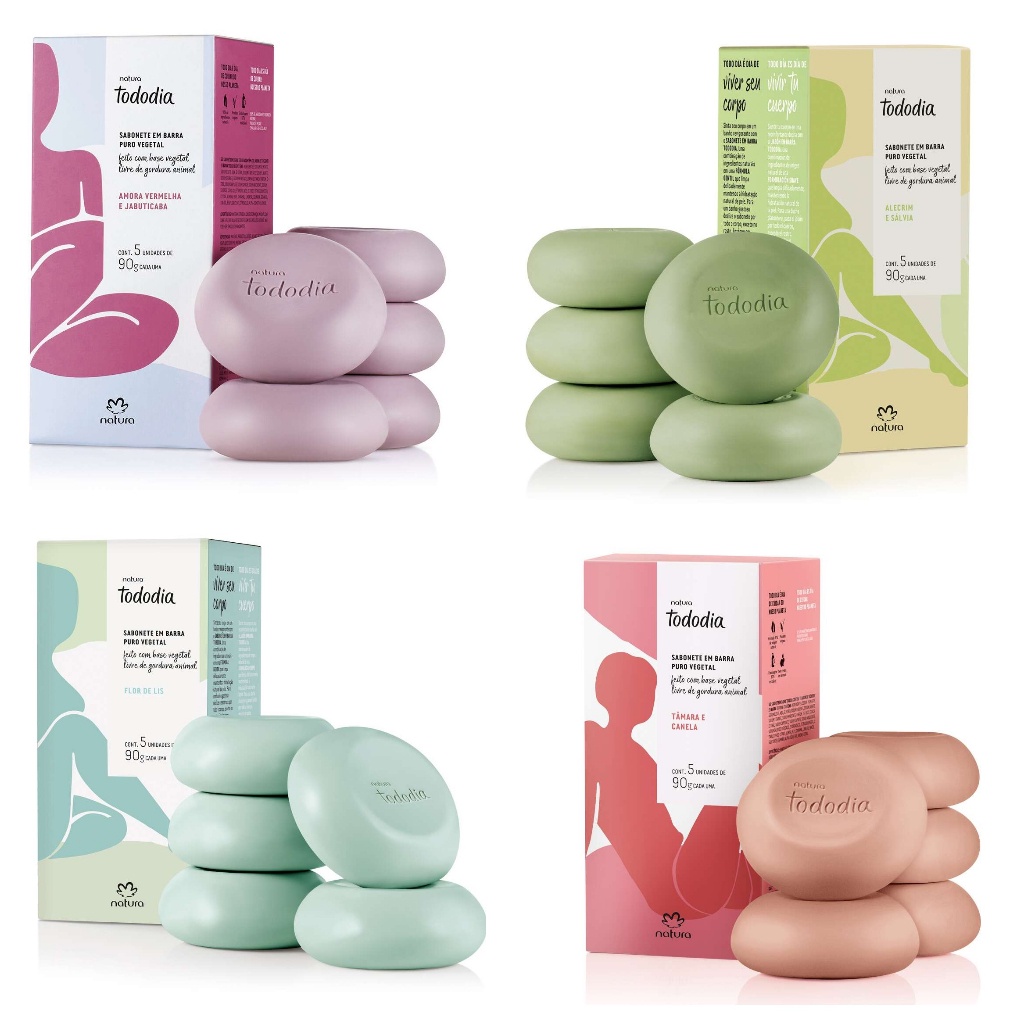 Kit 4 caixas variadas de sabonetes em barra Puro Vegetal Natura Todo Dia