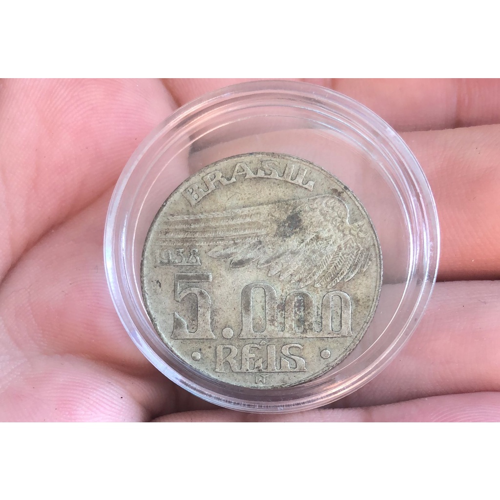 Moeda 5000 Reis 1938 Moeda de Prata e Cápula LInda Moeda