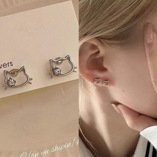 S925 Brincos De Gato Fofo Com Banho De Prata Pinos De Orelha Retro Para Meninas Femininas