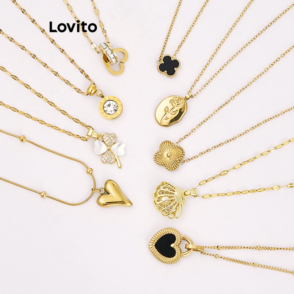 Lovito Casual Colar Feminino Liso de Concha Hipoalergênico de Prata 925 e Ouro 18K L66AD067 em Oferta na Shopee