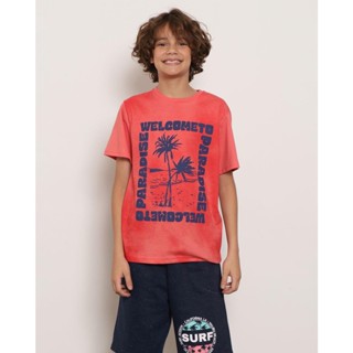 Camiseta Juvenil Manga Curta Estampa Tropical Laranja
