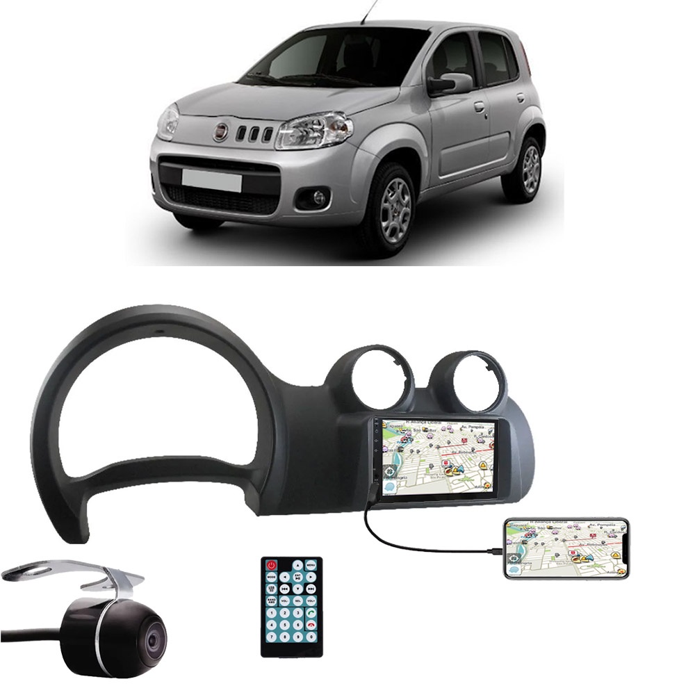 Multimídia Fiat Uno 2012 2013 2014 2015 Espelhamento Bluetooth USB SD Card + Moldura + Câmera Borboleta