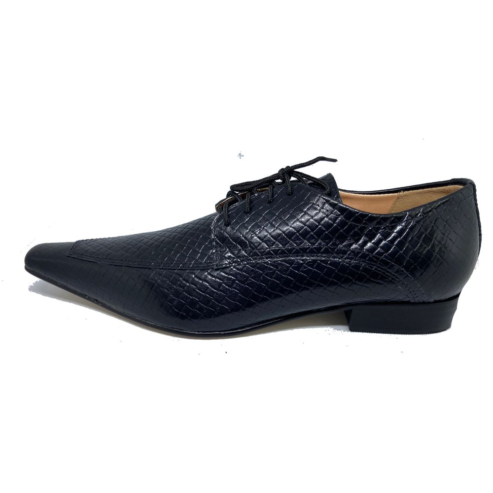 Sapato Masculino Italiano em Couro Social Executivo Preto Alfomega Bico Fino Ref: 430 Preto Preto