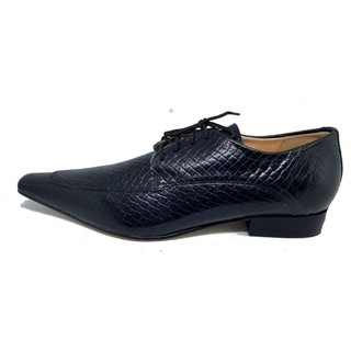 Sapato Masculino Italiano em Couro Social Executivo Preto Alfomega Bico Fino Ref: 430 Preto Preto