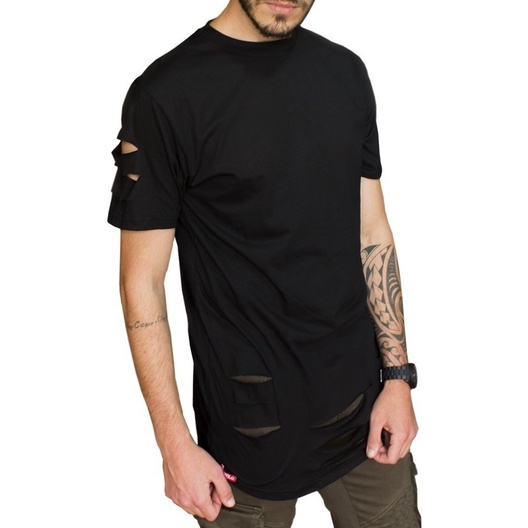 Camiseta Longline Rasgada Destroyed Swag C86 Vcstilo